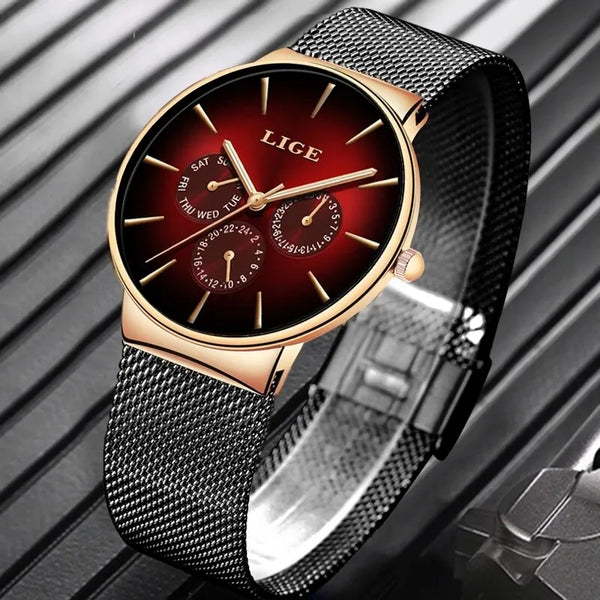 Reloj de pulsera ultrafino de malla de acero resistente al agua para hombre, reloj deportivo.