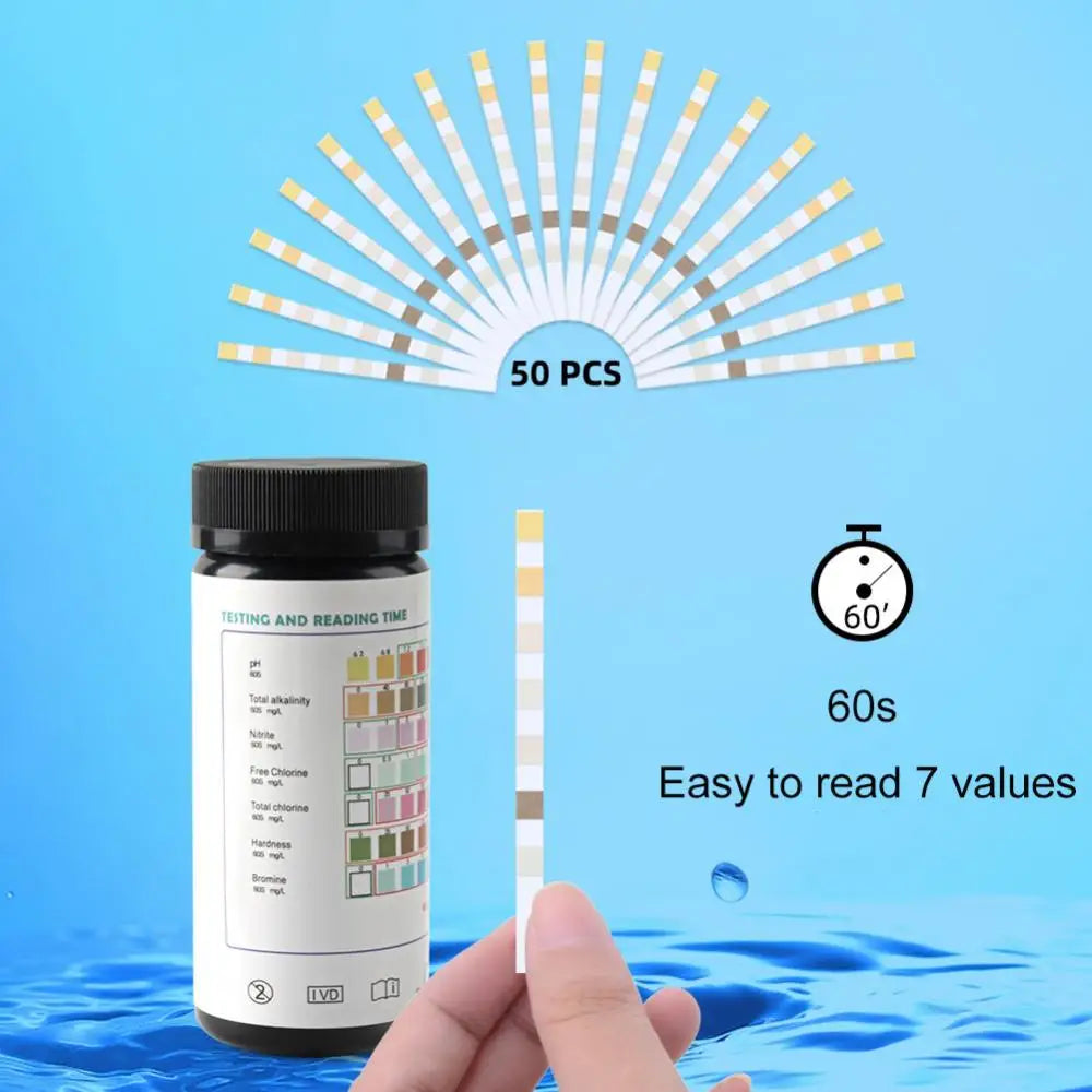 50pcs/pack 7 In 1 Pool Test Strips for Hot Tub / Spa Water C hemical Testing Kit