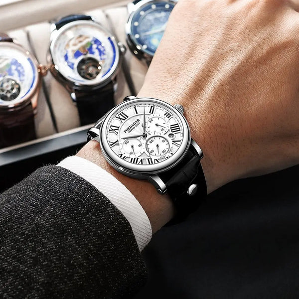 Reloj de pulsera luminoso de cuero de alta calidad, resistente al agua y con fecha semanal para hombre de negocios.