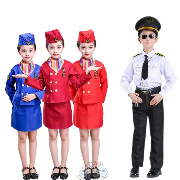 Pilot Stewardess Party Kids Aviation Uniform Cosplay Costume