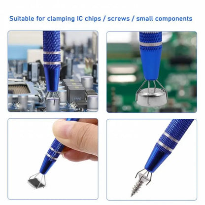 IC Chip Extractor Screw Gripping Pick up Aluminum Four Jaw Tweezers