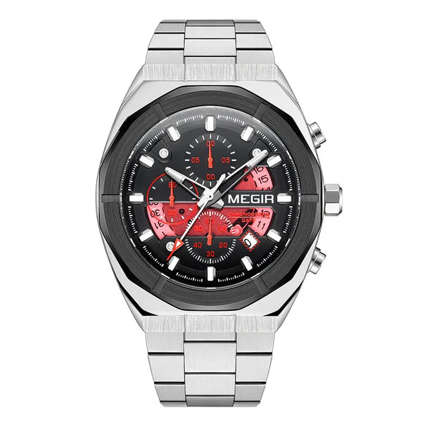 Gray Sport Quartz Watch for Men Luxury Luminous Waterproof Metal Wristwatch
