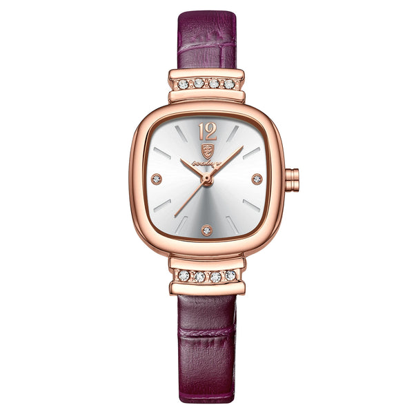Fashion Square Diamond Leather Quartz Watch