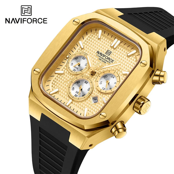 Luxury Gold Watches for Men Fashion Silicone Strap Quartz Square Wristwatch