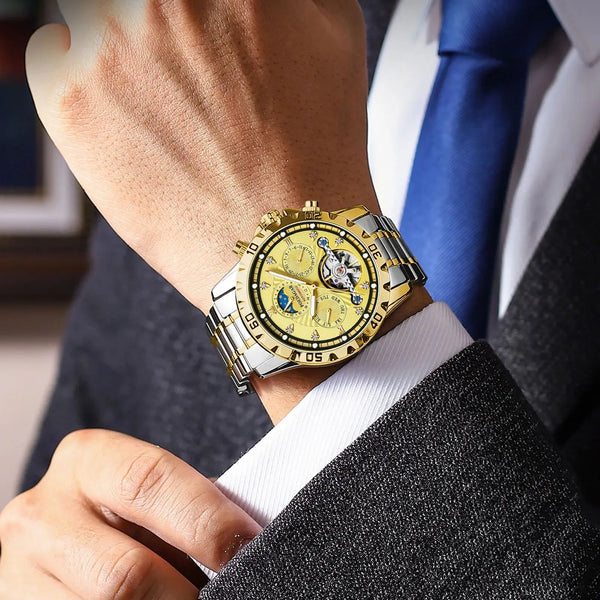 Reloj mecánico automático de lujo para hombre, Tourbillon, resistente al agua, luminoso, fecha y semana.