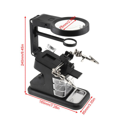 10X Welding Magnifying Glass Desktop Welding Magnifier with 5 LED Light Electric Soldering Iron Bracket