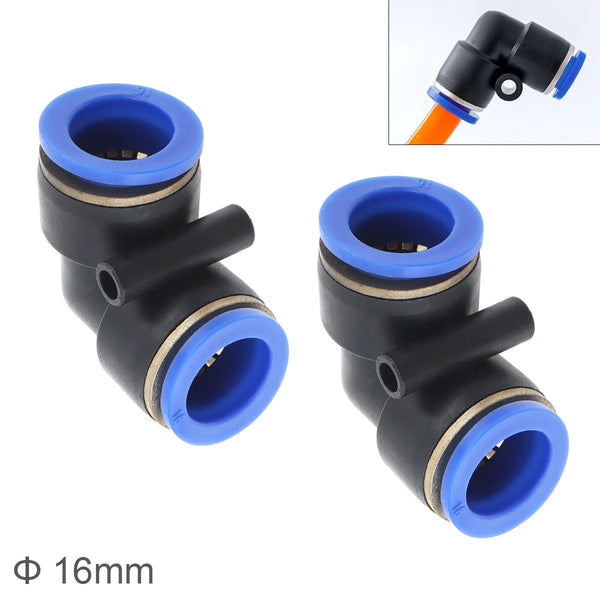 2pcs/set 16mm L Shaped Elbow Plastic Two-way Pneumatic Quick Connector Pneumatic Insertion Air Tube