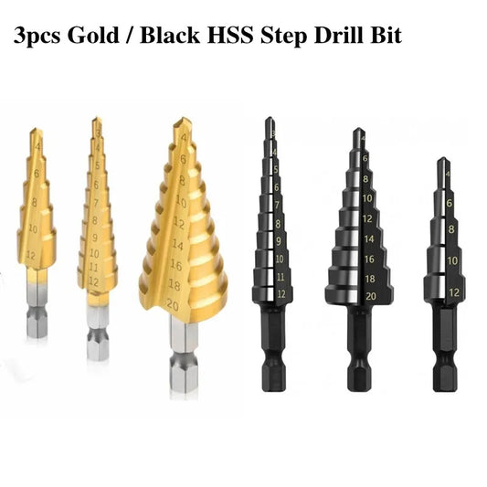 3pcs  3-12mm 4-12mm 4-20mm Metric Spiral Flute Step HSS Steel 4241 Cone Hex