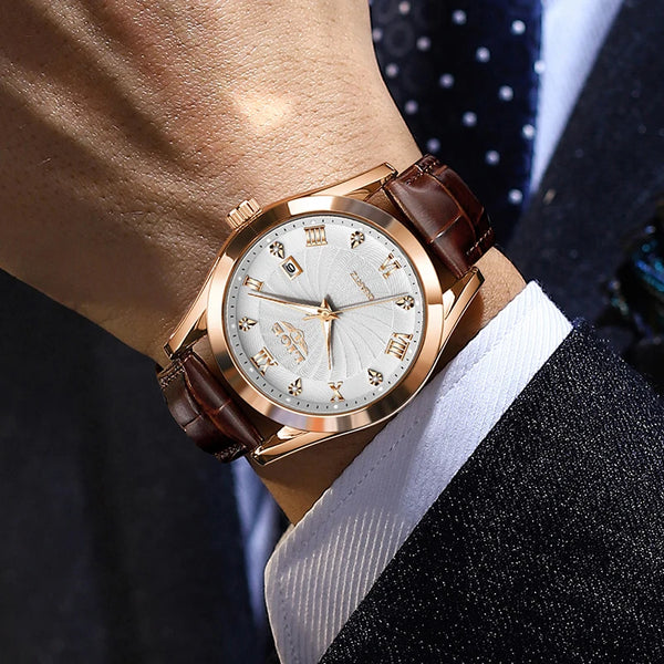 Reloj de cuero de lujo para hombre, reloj de negocios de moda para hombre.