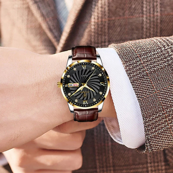 Fashion Luxury Casual Belt Leather Strap Date Week Luminous Waterproof Quartz Men Watches+Box