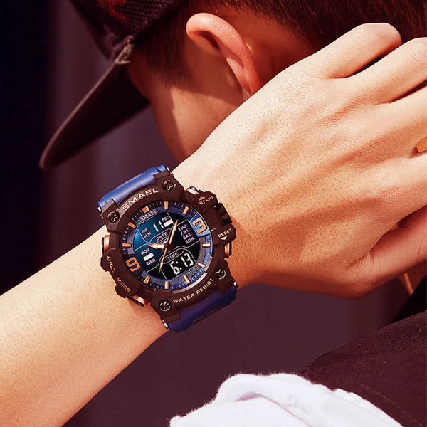 Men Watch Sport Waterproof LED Light Alarm Clock Dual Time Display Week Auto Date Wristwatches