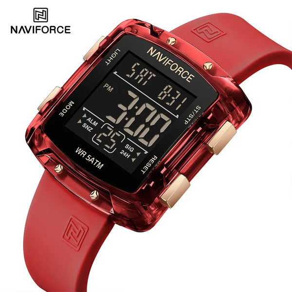 Sports Electronic Watch 5ATM Waterproof Green Men Women Square Wristwatch