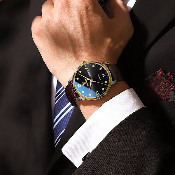 Reloj de pulsera de lujo para hombre, reloj de cuarzo de cuero, deportivo, resistente al agua, masculino