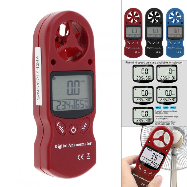 3 In 1 Digital Anemometer Handheld Wind Speed Meter Temperature and Humidity