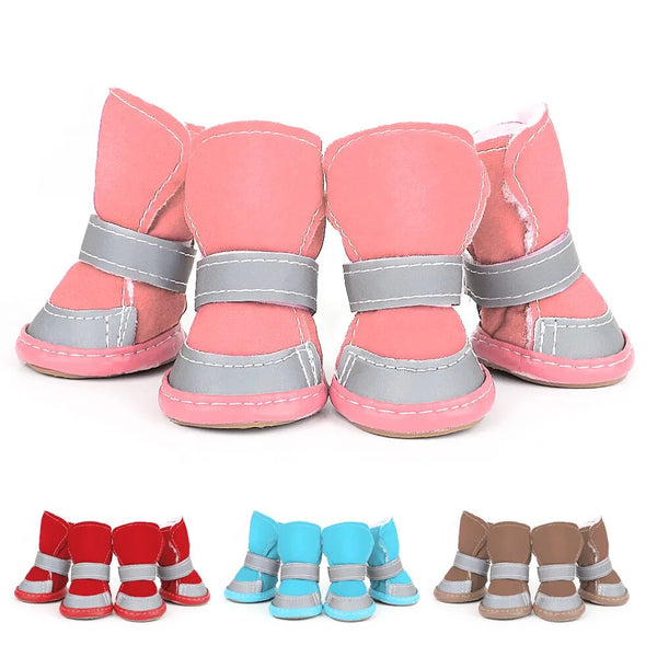 4pcs Pet Dog Shoes Warm Reflective Dog Boots Outdoor Pet Snow Boots