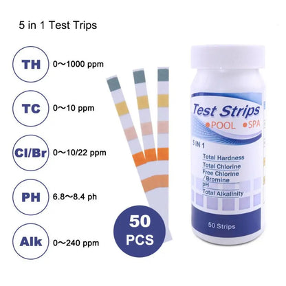 50pcs 5 In 1 Swimming Pool Test Strips Spa and Hot Tub Testing Strips Kit