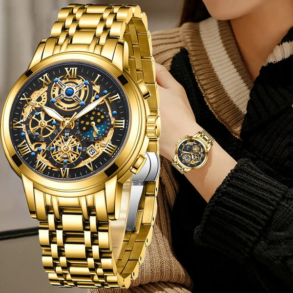 Reloj de oro de moda para mujer, relojes impermeables de lujo de primera marca para mujer