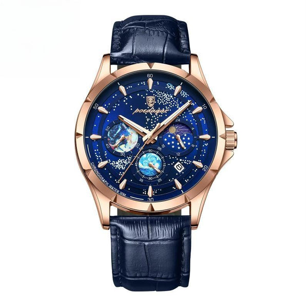 Reloj de pulsera de lujo para hombre, de cuarzo, con diseño de cielo estrellado.