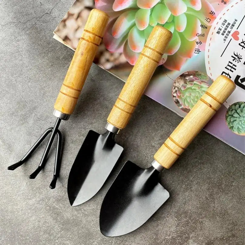 3pcs Mini Iron Garden Shovel Rake Spade for Flowers Potted Plant Gardening Tool