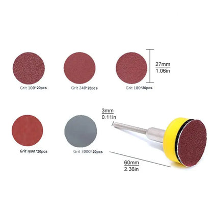 100pcs 1 Inch Sandpapers Set 100/180/240/1500/3000 Grit Sander Discs with Grinding Disc
