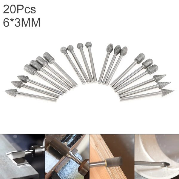 20pcs/lot Drill Bit Diamond Grinding Head Precision Engraving 3mm Shank Diameter