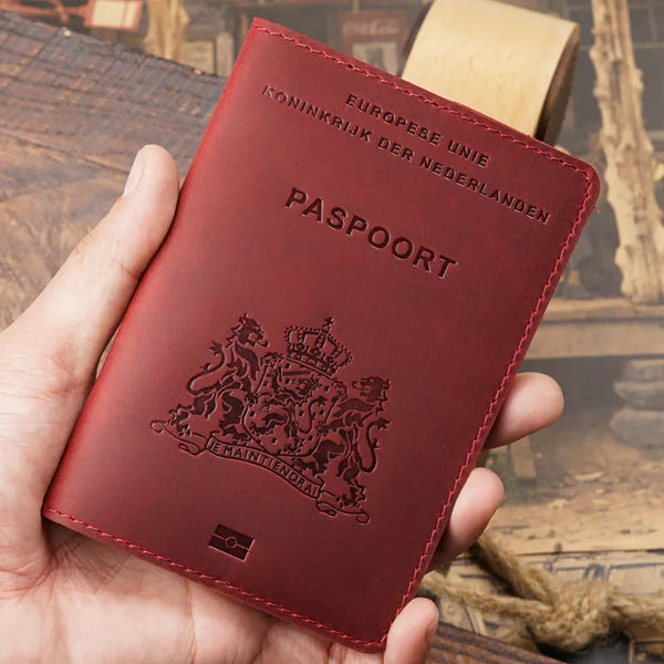 Genuine Leather Passport Cover for Netherlands