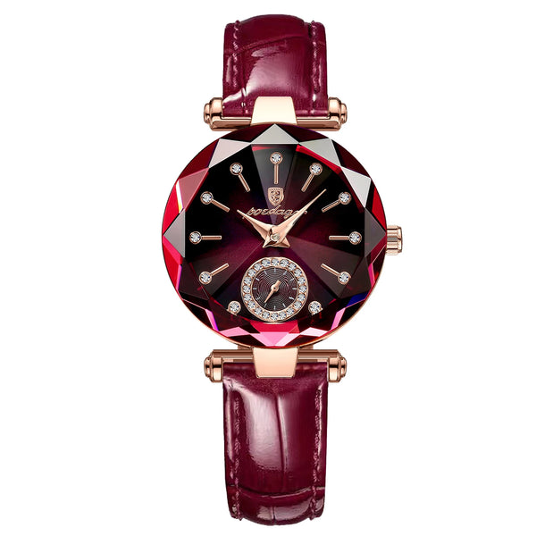 Reloj de cuarzo de cuero con esfera de diamantes de moda