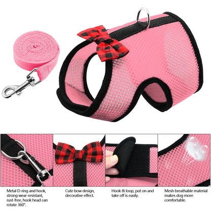 Pet Dog Harness Leash Set For Small Dogs Cats Pug Adjustable Bow Tie Accessories