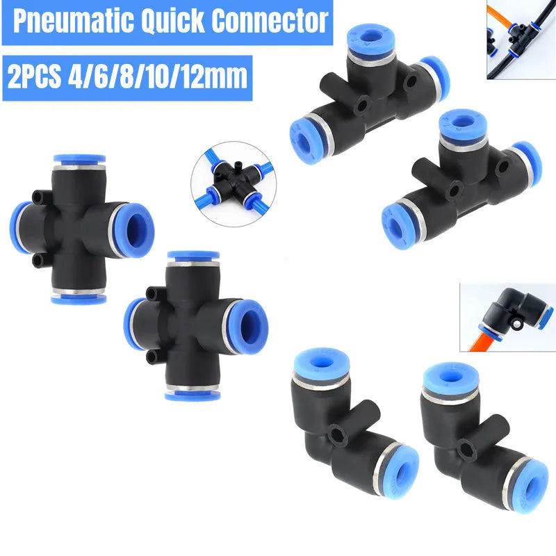 2pcs  Cross Type T/L Shape APE Plastic Pneumatic Quick Connectors Pneumatic Insertion Air Tube