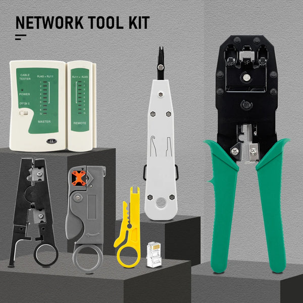 RJ45 Crimper Lan Tester Tool Set Ethernet Cable Stripper Punch Down Tool