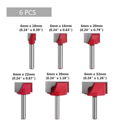 6pcs Carbide Alloy Bottom Cleaning Router Bit Set 6mm Shank Milling Cutter