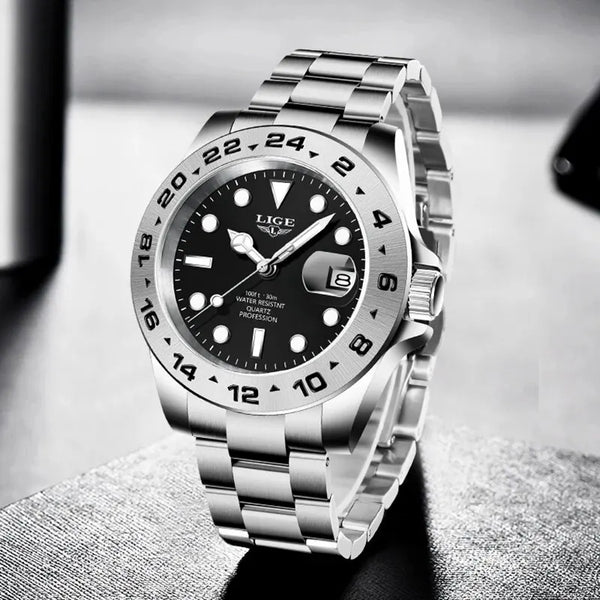 Reloj de hombre con correa de acero inoxidable y fecha, reloj de negocios para hombre.