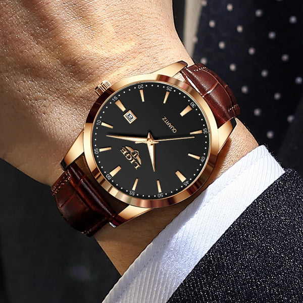 Relojes de pulsera de cuarzo deportivos de cuero informales e impermeables para hombre