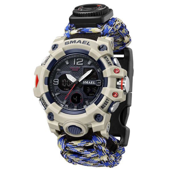 Military Watch Army Men's Watches Sport Dual Time Compass SOS