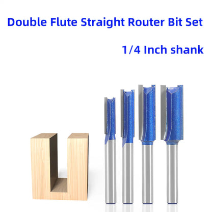 1/4 Inch Shank Cutting Diameter in  Double Flute Straight Router Bit Set