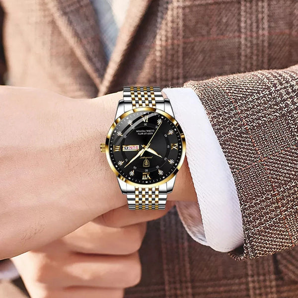 Luxury Business Quartz Waterproof Luminous Date Week Steel Strap Men Watches