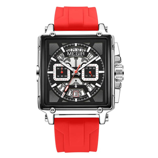 Square Dial Quartz Watch for Men Fashion Military Sport Chronograph Wristwatch