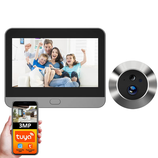 Tuya Smart 3MP 140° Wide View Angle Mini Digital Peephole Eye Viewer WiFi IR PIR Detection Doorbell