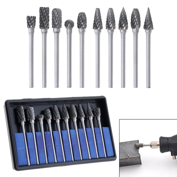 10pcs/set Rotary Rasp Tungsten Steel Double Texture Milling Cutter 3mm Shank Diameter