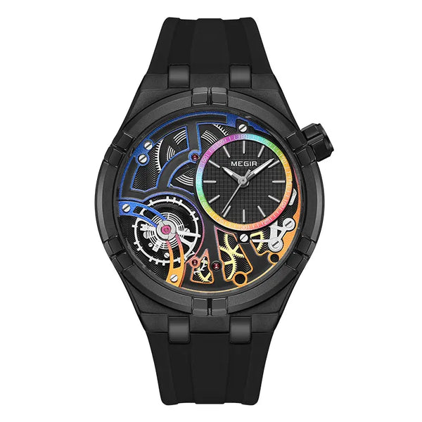 Military Sport Quartz Watch for Men Fashion Black Silicone Strap Waterproof Wristwatch