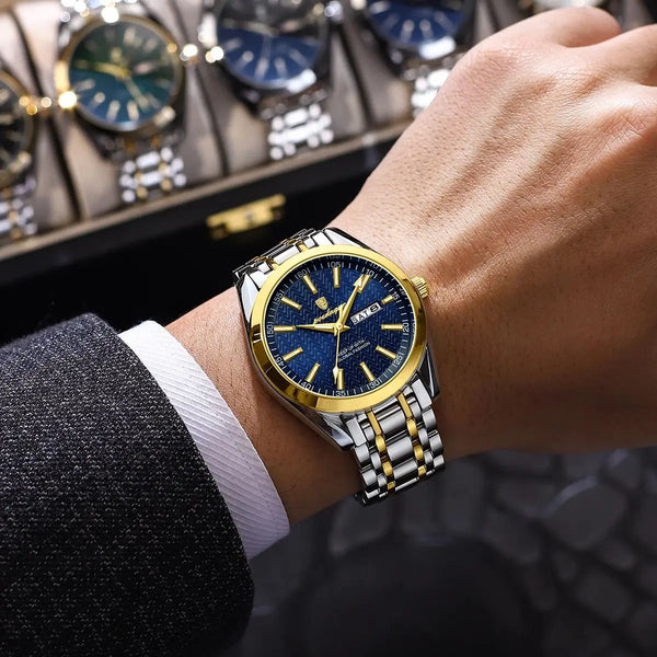Luxury Business Waterproof Luminous Stainless Steel Date Week Men's Quartz Watches