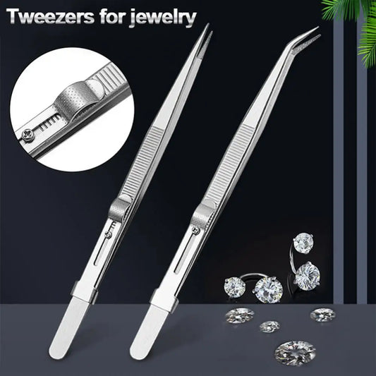 2pcs Straight Curved Jewelry Precision Tweezers Anti-Static Stainless Steel Tweezers