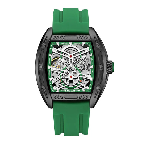 Fashion Green Silicone Strap Mechanical Watch Men Military Sport Waterproof Analog Automatic Wristwatch