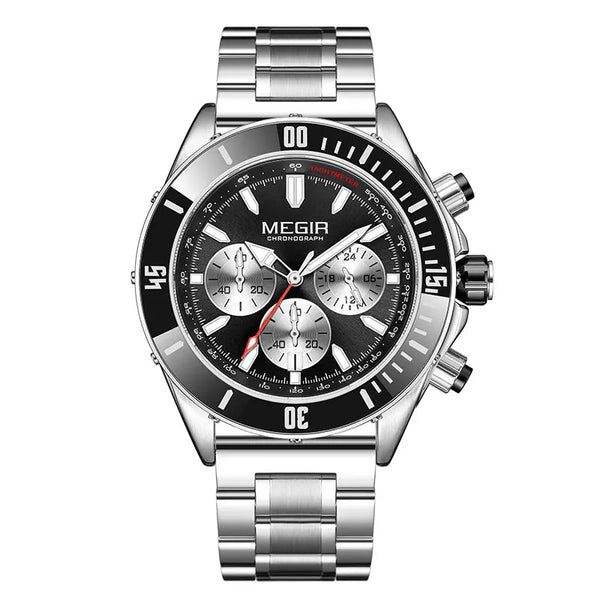 Business Dress Watch Men Silver Blue Luminous Waterproof Chronograph Quartz Wristwatch
