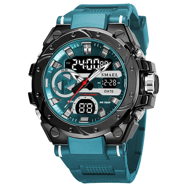 Sport Watches 50M Waterproof Dual Time Display Watches LED 8029 Stopwatches