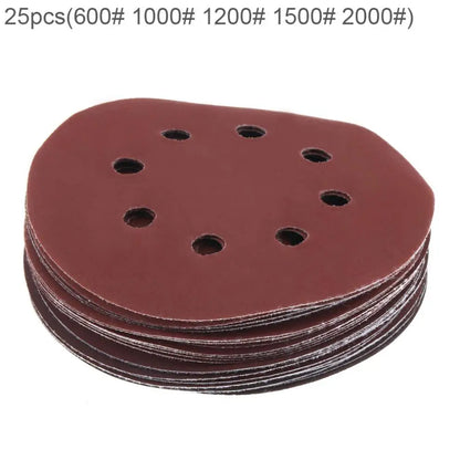 25pcs/set 125mm 600-2000 Round Sandpaper 8 Hole Disks Sand Paper Sheets Disc Grit Abrasive Tool