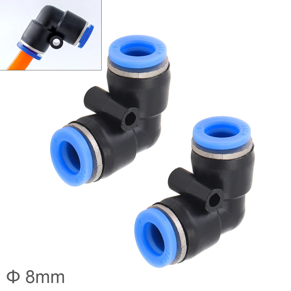 2pcs 8mm L Shaped Elbow Plastic Two-way Pneumatic Quick Connector Pneumatic Insertion Air Tubes