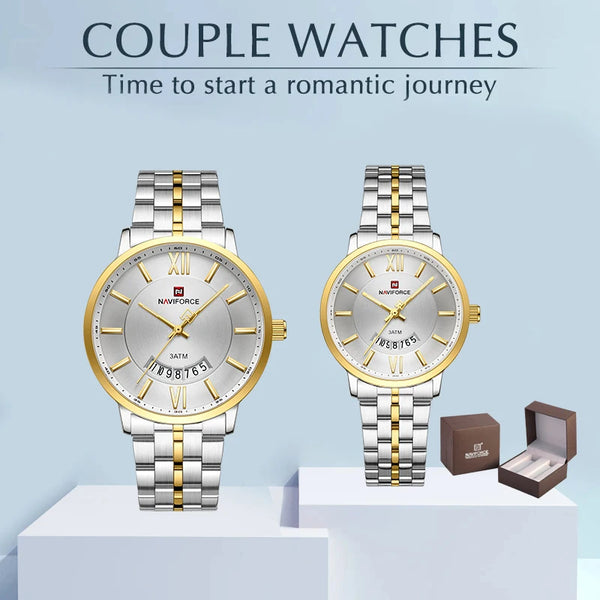 Luxury Couple Watch Fashion Stainless Steel Lover Watches Quartz WristWatch For Women Men