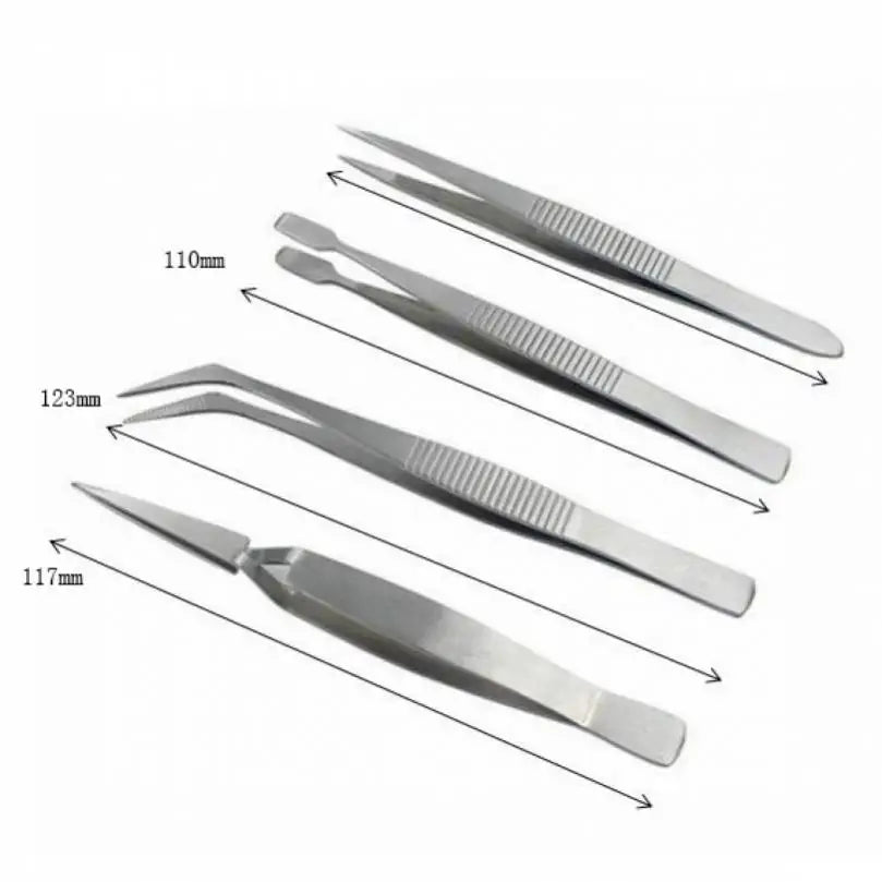 4pcs Stainless Steel Tweezers Set Precision Multifunctional Electronics Industrial Tweezers