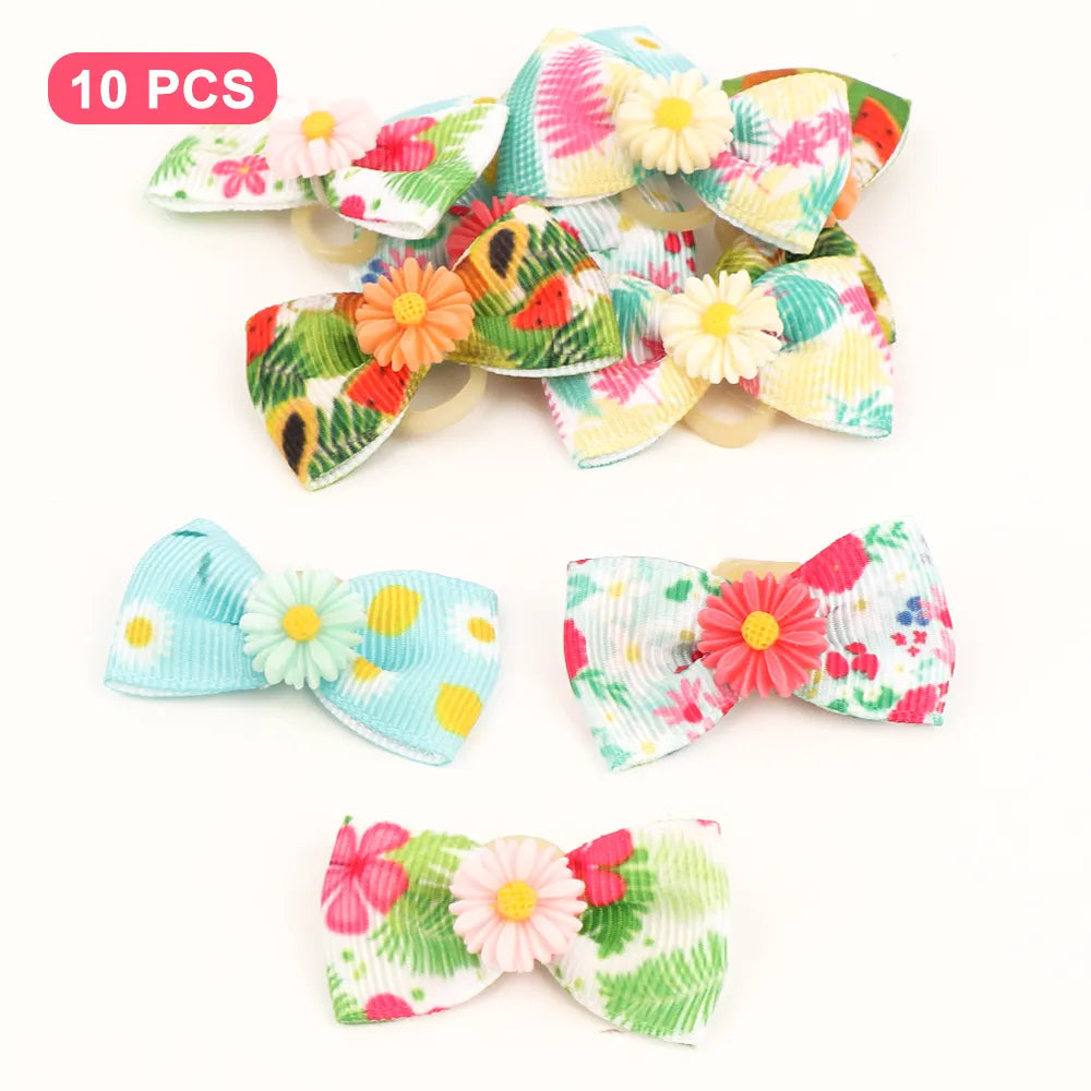 10pcs/lot Dog Hair Bows With Rubber Bands Pet Hair Accessories